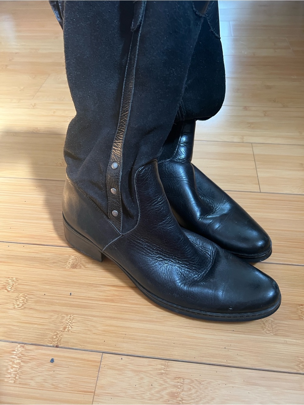 Matisse Womens 8.5 M Black Leather Tall Riding Boots Button Snap Details Brazil